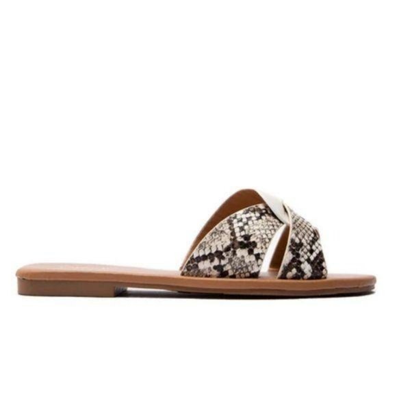 Sole Jealous Shoes New Twist Detail Slide Sandals In White Snake